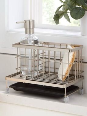 Brightroom Top of Kitchen Sink Sponge Brush and Caddy Organizer Silver/Black